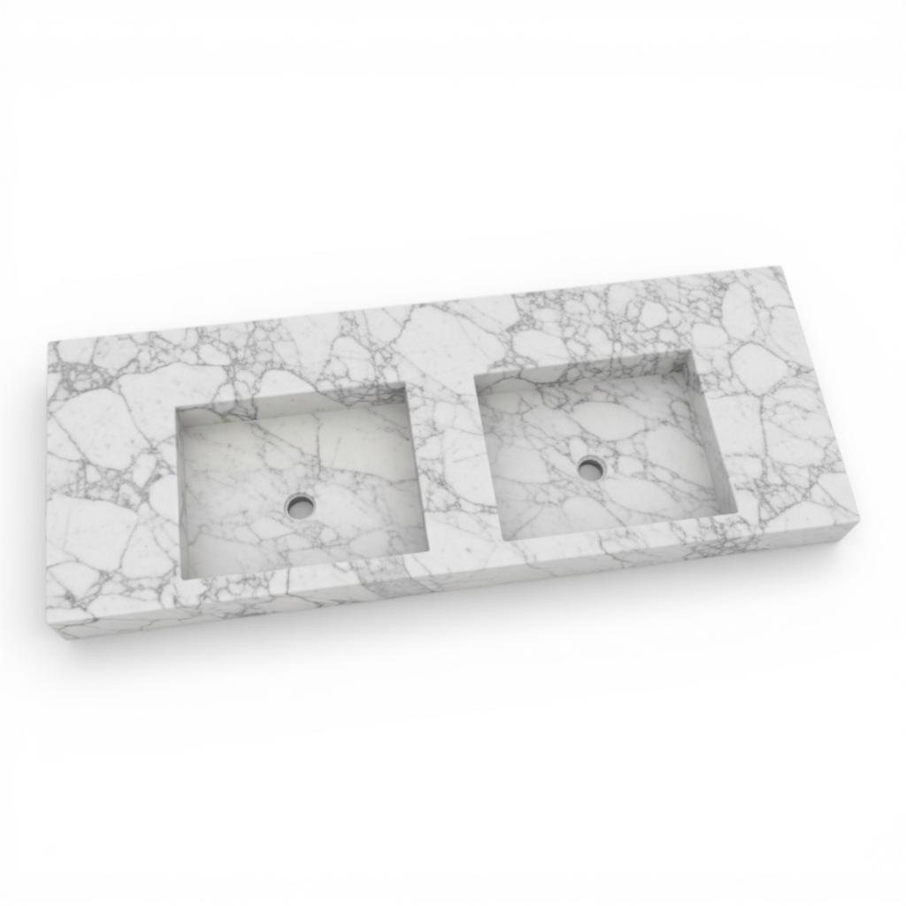 Handcrafted Double Arabescato Marble Sink– AMSK26001